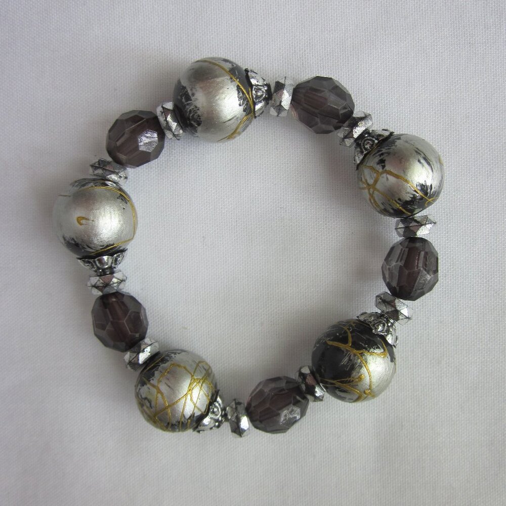 Silver and Black Beaded Bracelet